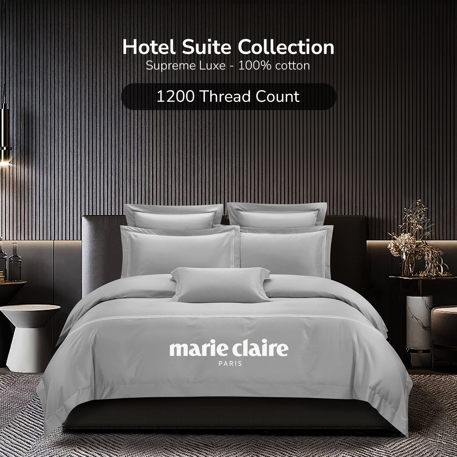 Marie Claire Hotel Suite Deluxe Collection 100% Cotton 1200 Thread Count Bed Set I Pillow Case I Bolster Case
