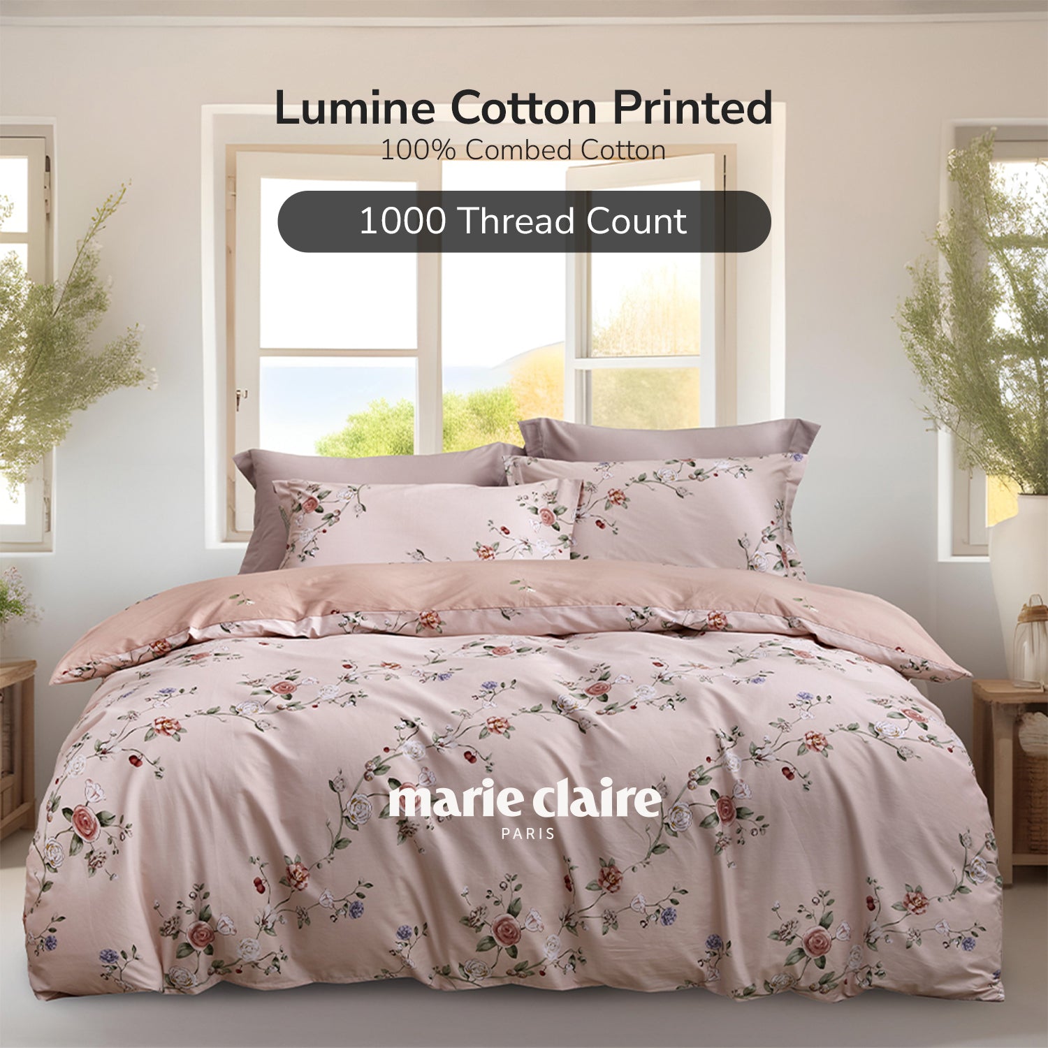 Marie Claire I Lumine 100% Combed Cotton I 1000TC I Fitted Sheet Set I Bed Set - Cherri