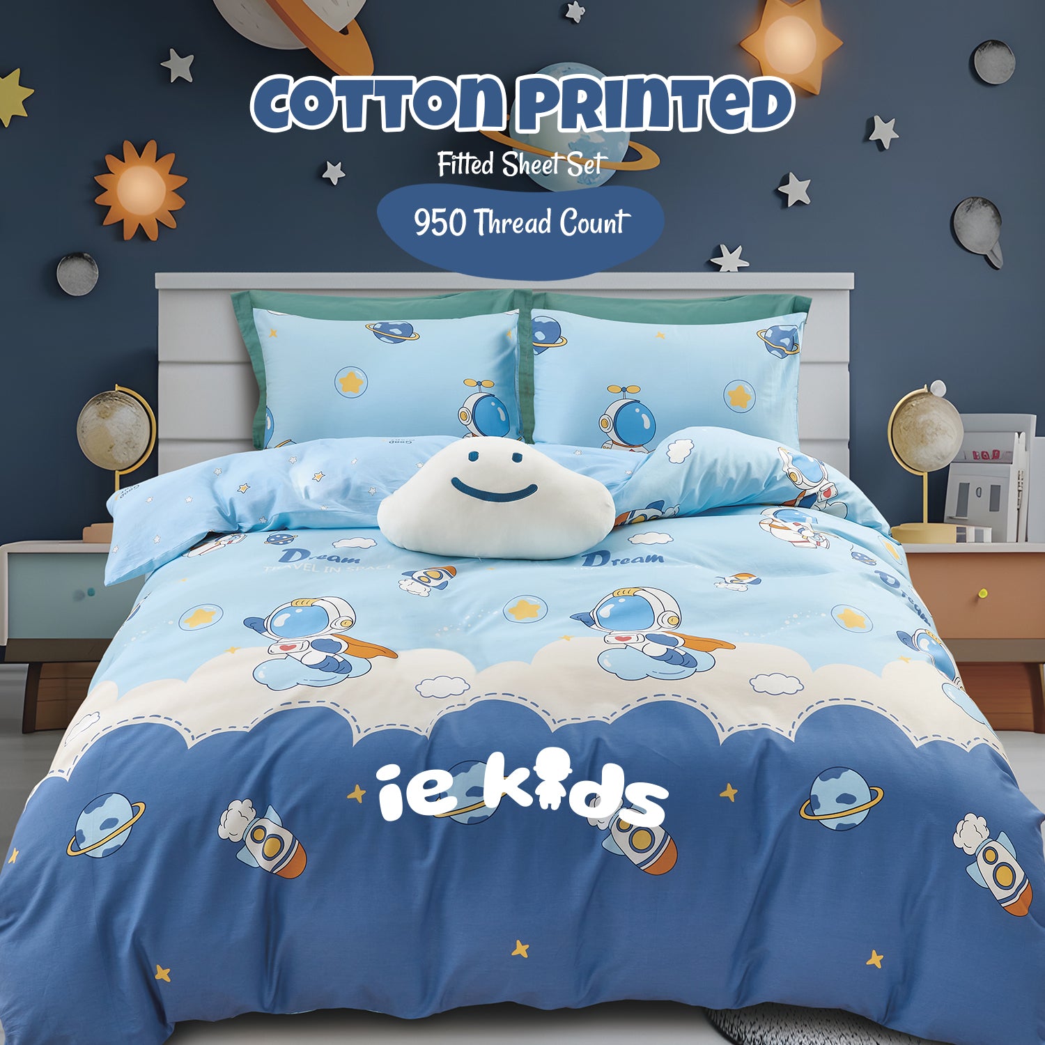 IE Kids I 100% Cotton Printed I Fitted Sheet Set I Without Quilt Cover -  Young Explorer