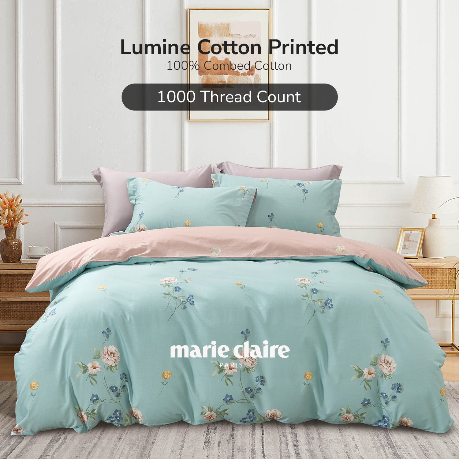Marie Claire Lumine Printed 100% Combed Cotton 1000TC | Fitted Sheet Set I Bed Set - MC0525CTN-02