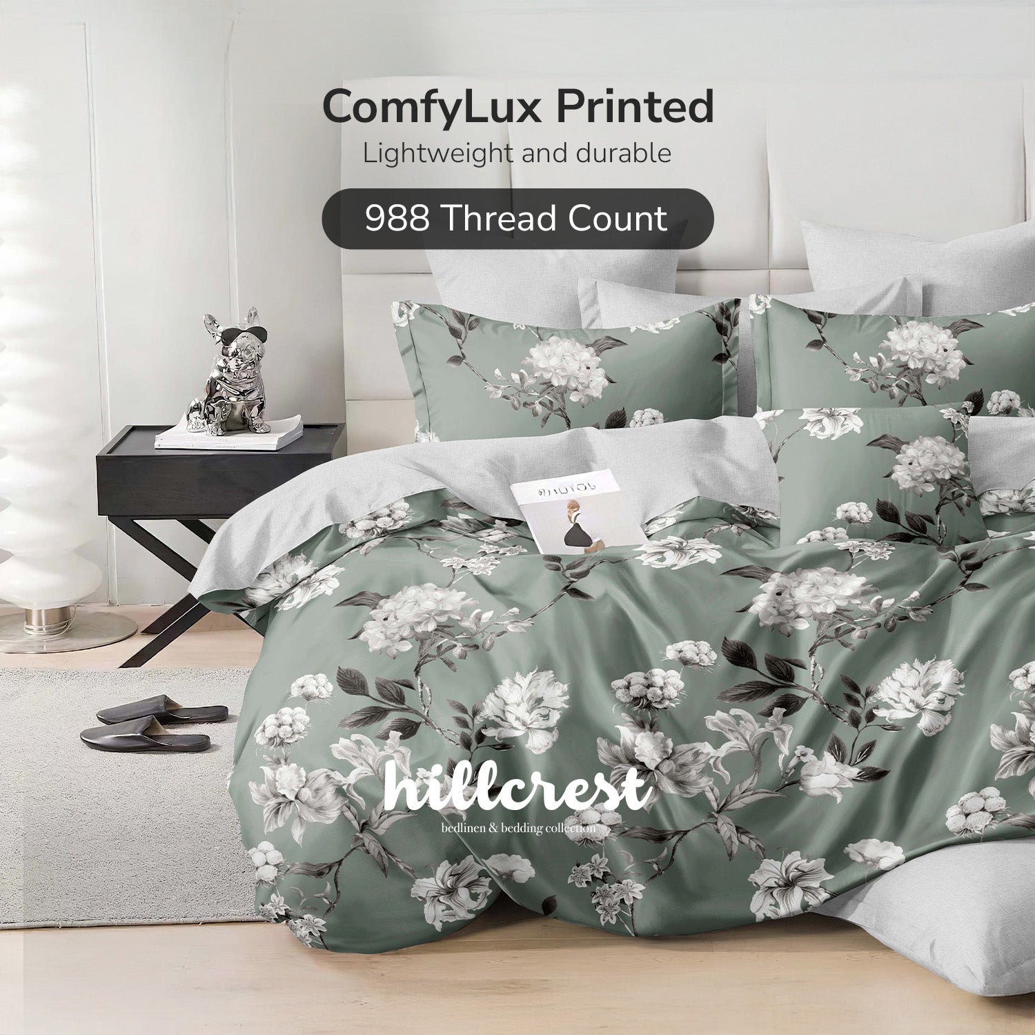 Hillcrest I ComfyLux Printed I 988TC I Fitted Sheet Set I Summer Blanket - Serene