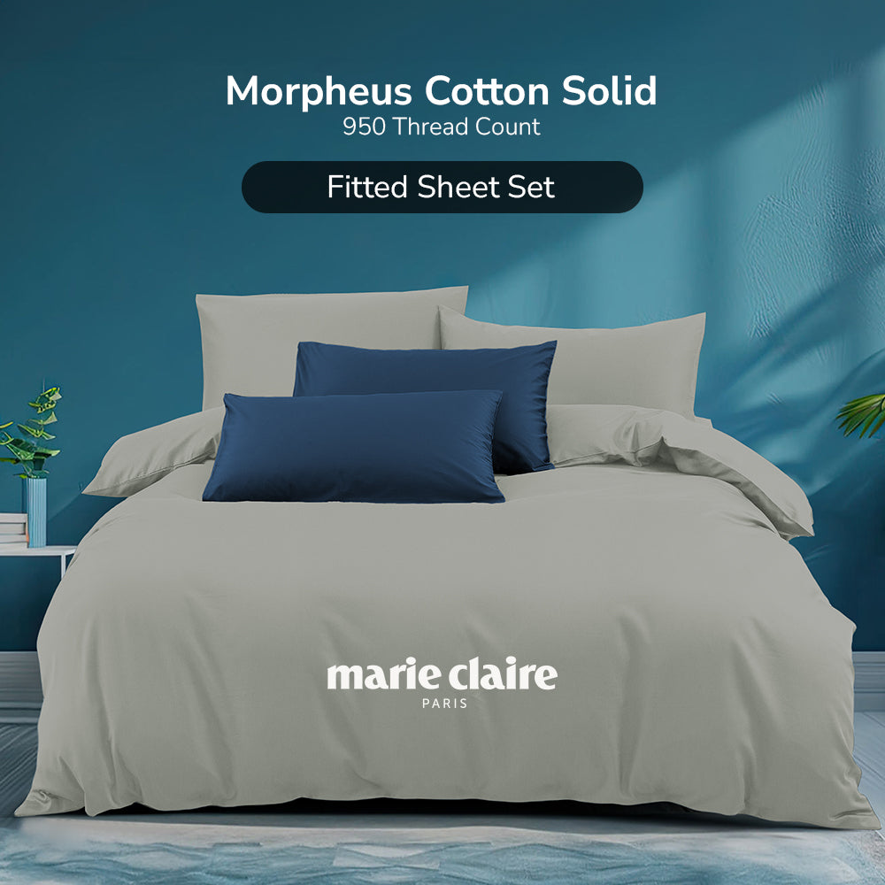 Marie Claire I MORPHEUS I Solid 100% Cotton I 950TC I Fitted Sheet Set I Pillow Case I Bolster Case - 6 Colour