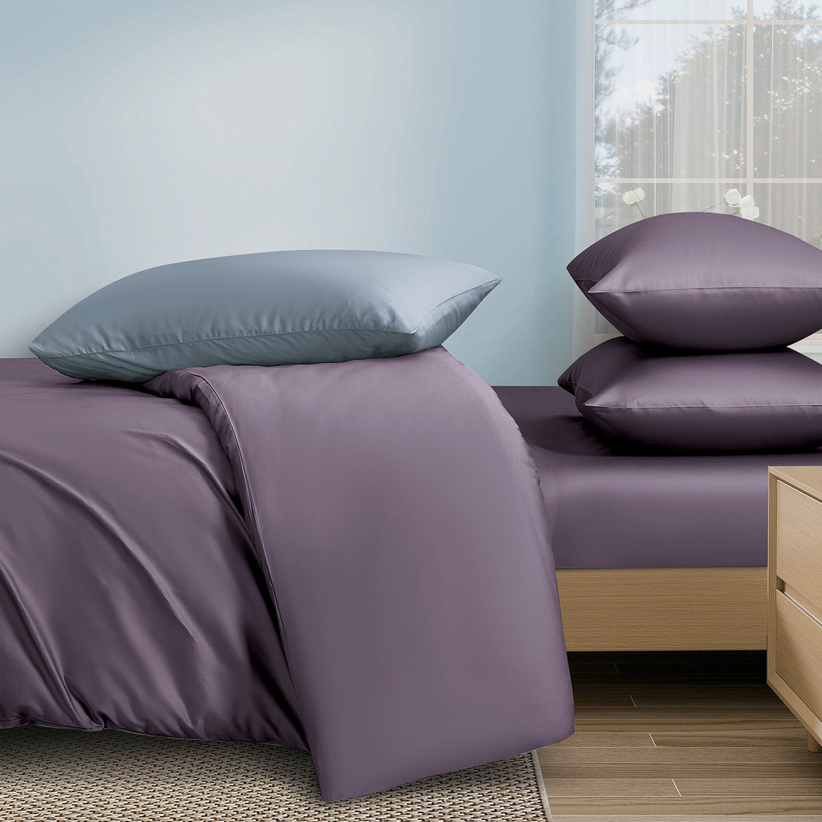 IE Maison Cotton Solid 100% Combed Cotton 1200 Thread Count Fitted Sheet Set - Violet