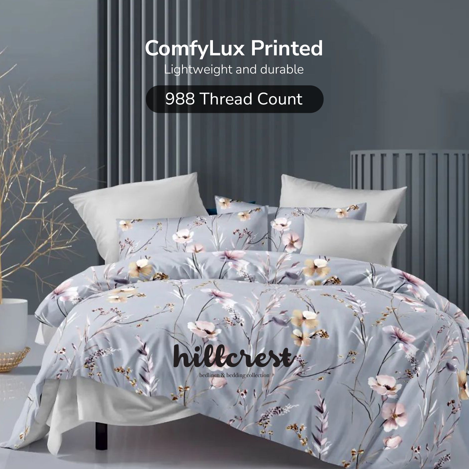 Hillcrest I Group B ComfyLux Printed Microfiber I 988TC I Fitted Sheet Set I Summer Blanket I No Quilt Cover - Fortune