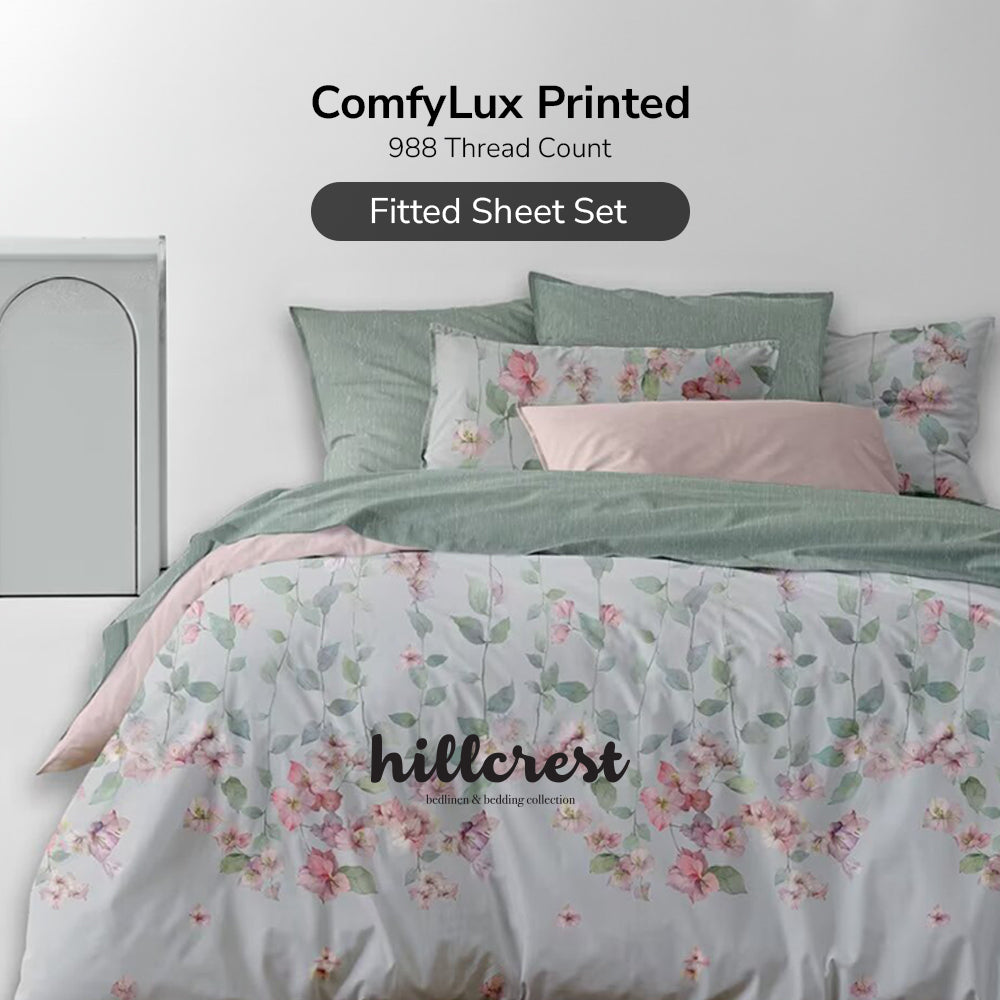 Hillcrest I ComfyLux Printed Microfiber I 988TC I Fitted Sheet Set I Summer Blanket I No Quilt Cover - Poppy