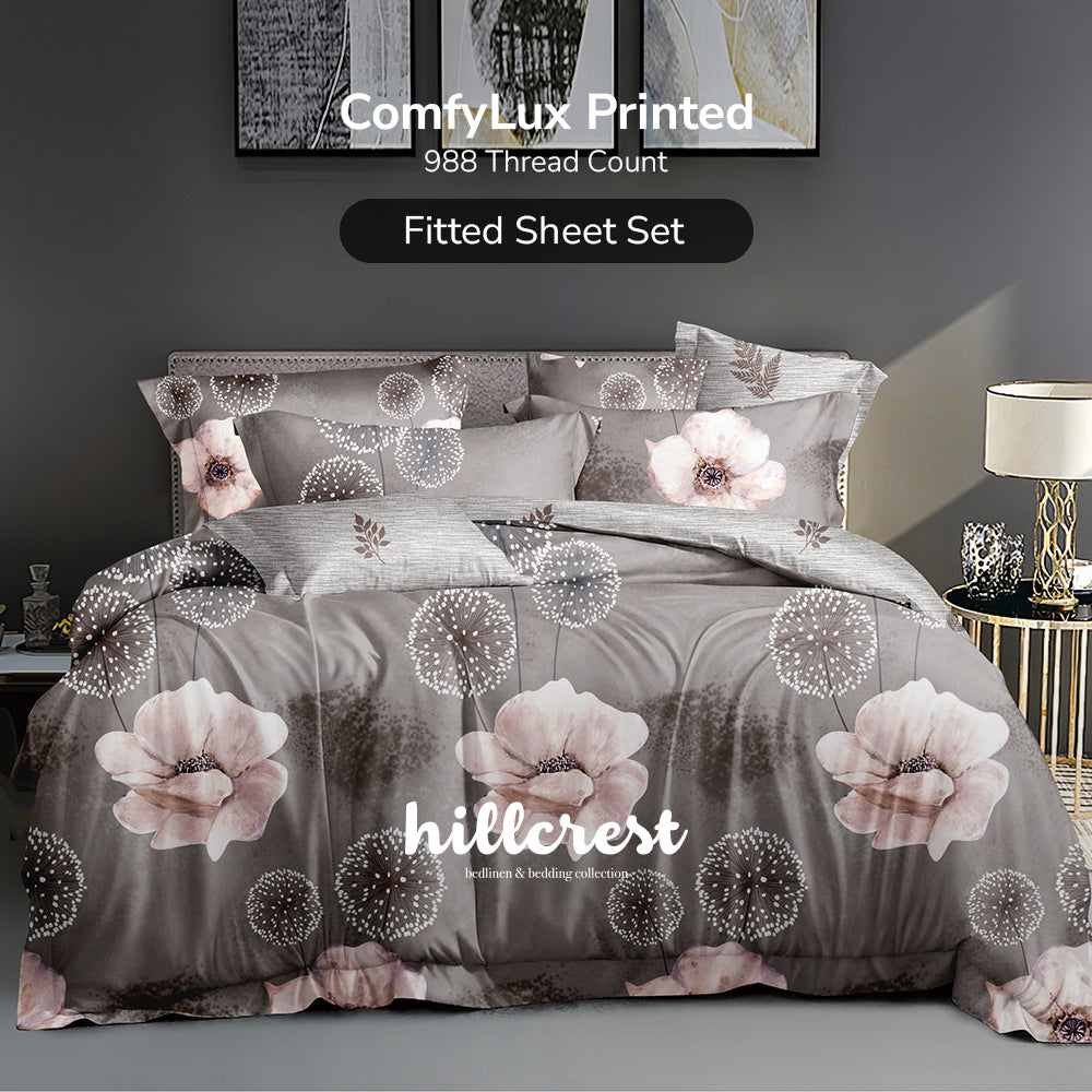 Hillcrest I ComfyLux Printed Microfiber I 988TC I Fitted Sheet Set I Summer Blanket I No Quilt Cover - Dandelion