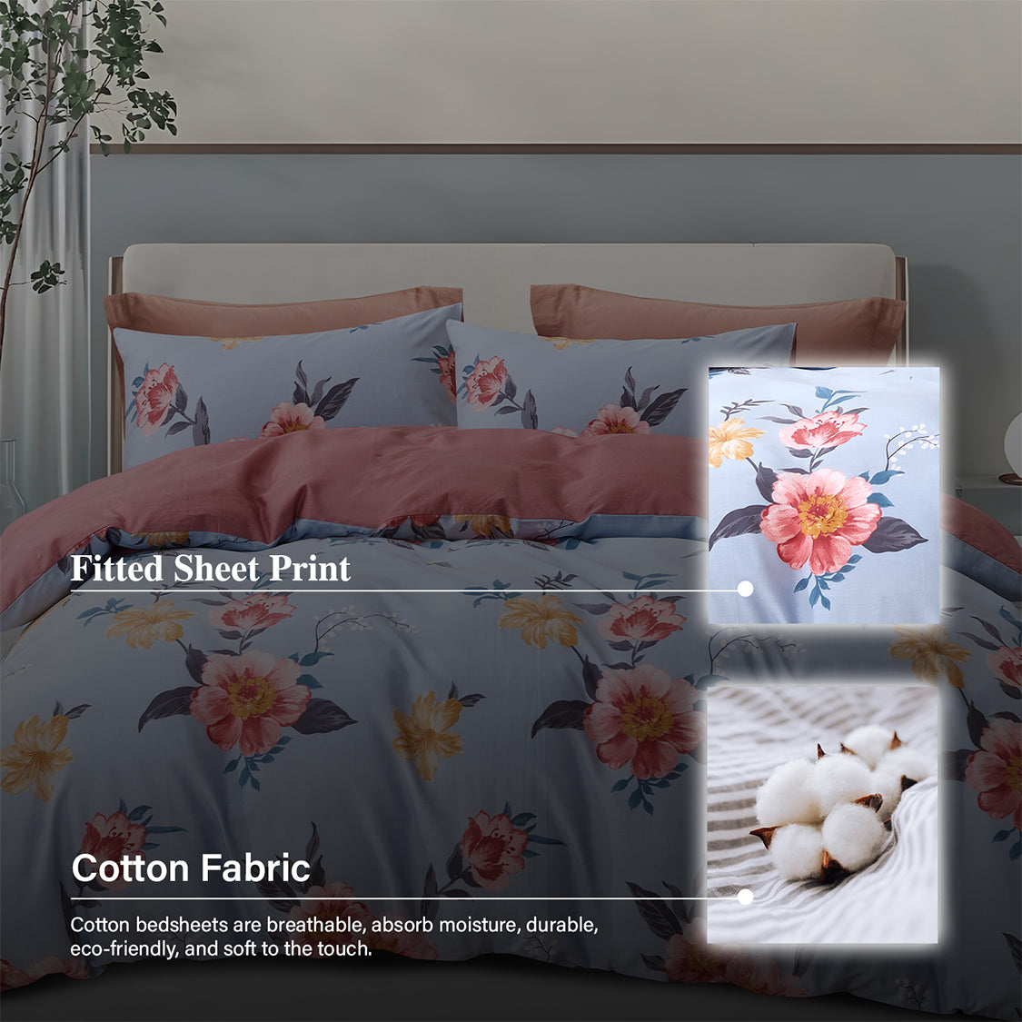 Hillcrest I Cotton Printed I 950TC I Fitted Sheet Set I Bed Set - HC0924 OE 2