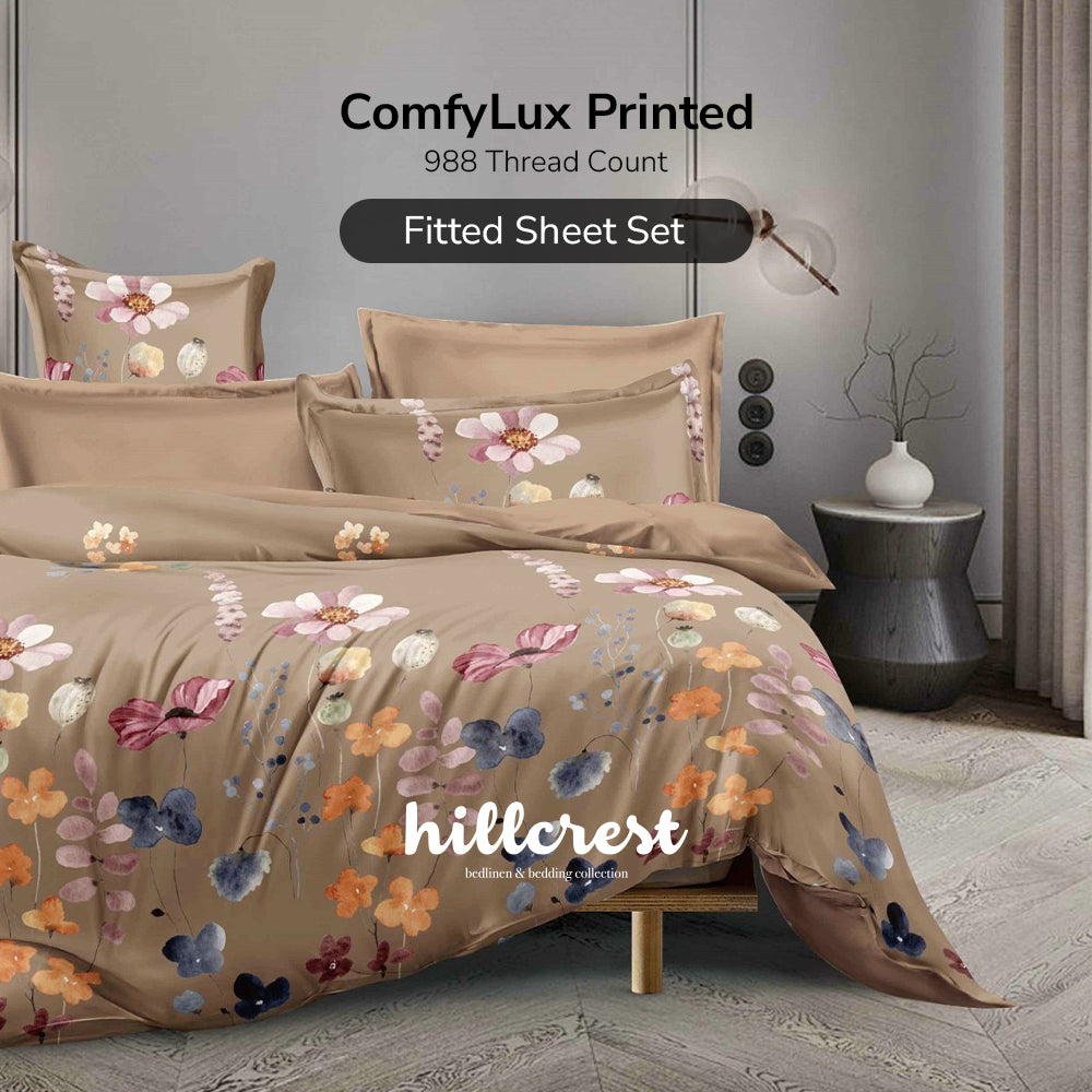 Hillcrest I ComfyLux Printed Microfiber I 988TC I Fitted Sheet Set I Summer Blanket I No Quilt Cover - Amber