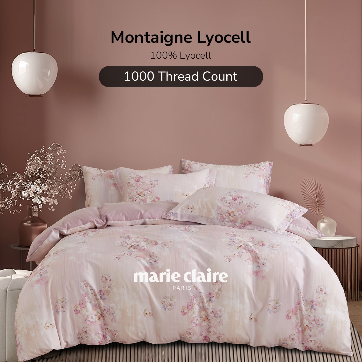 Marie Claire I MONTAIGNE Lyocell Printed I 1000TC I Fitted Sheet Set I Bed Set - MC1024-01