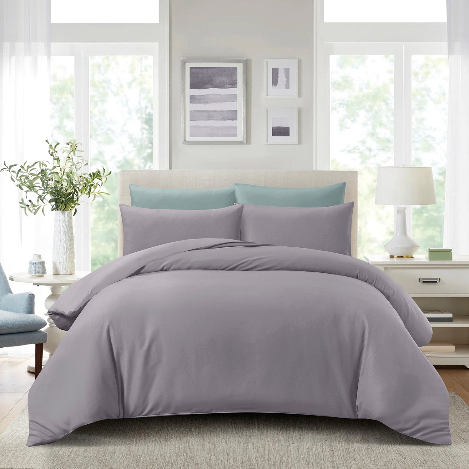Hillcrest I ComfyLux Solid I 988TC Fitted Sheet Set I NO Quilt Cover - Grey
