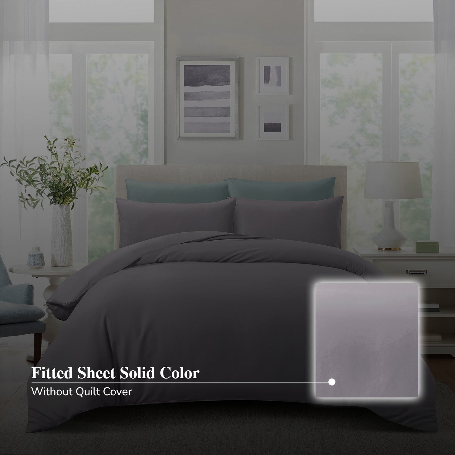 Hillcrest I ComfyLux Solid I 988TC Fitted Sheet Set I NO Quilt Cover - Grey