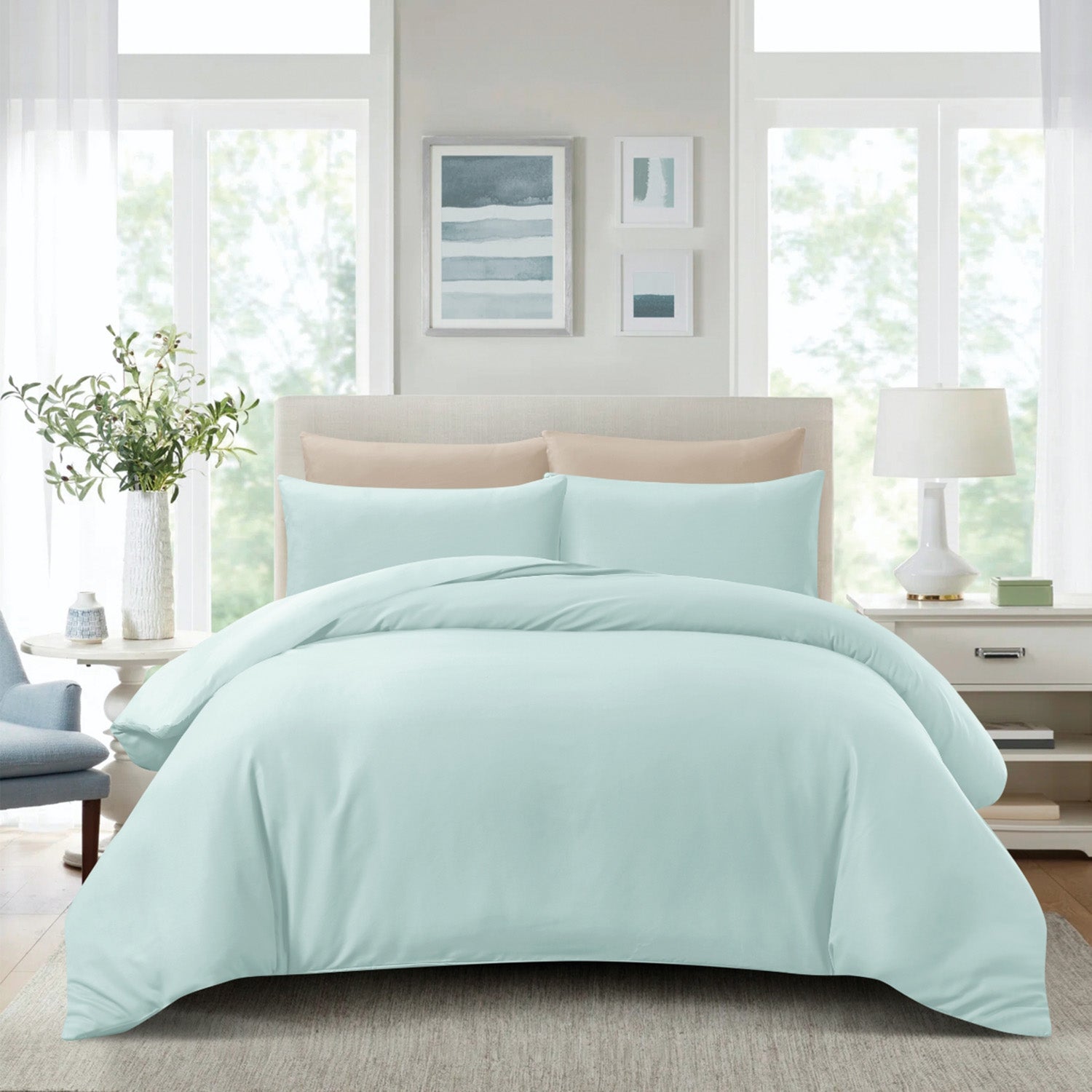 Hillcrest I ComfyLux Solid I 988TC Fitted Sheet Set I NO Quilt Cover - Light Mint