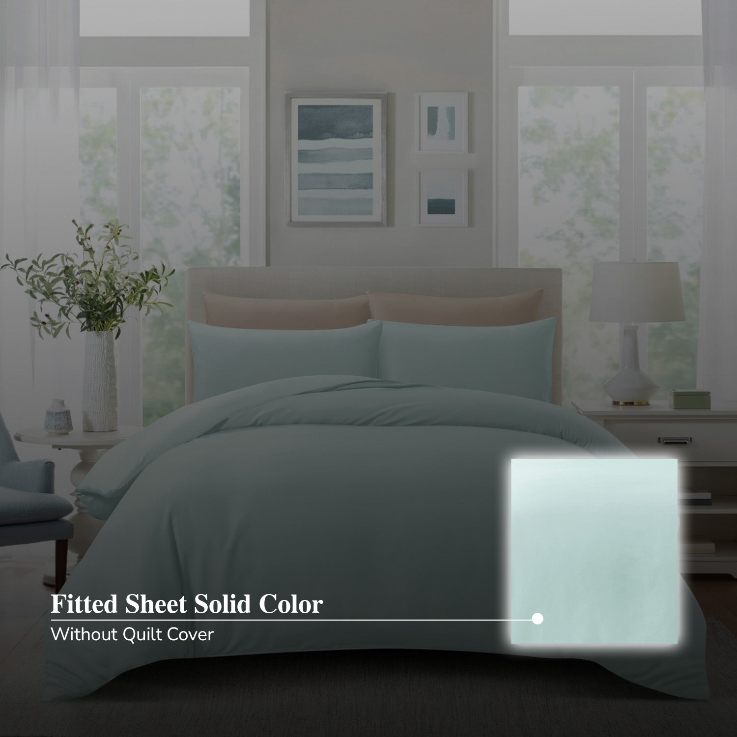 Hillcrest I ComfyLux Solid I 988TC Fitted Sheet Set I NO Quilt Cover - Light Mint