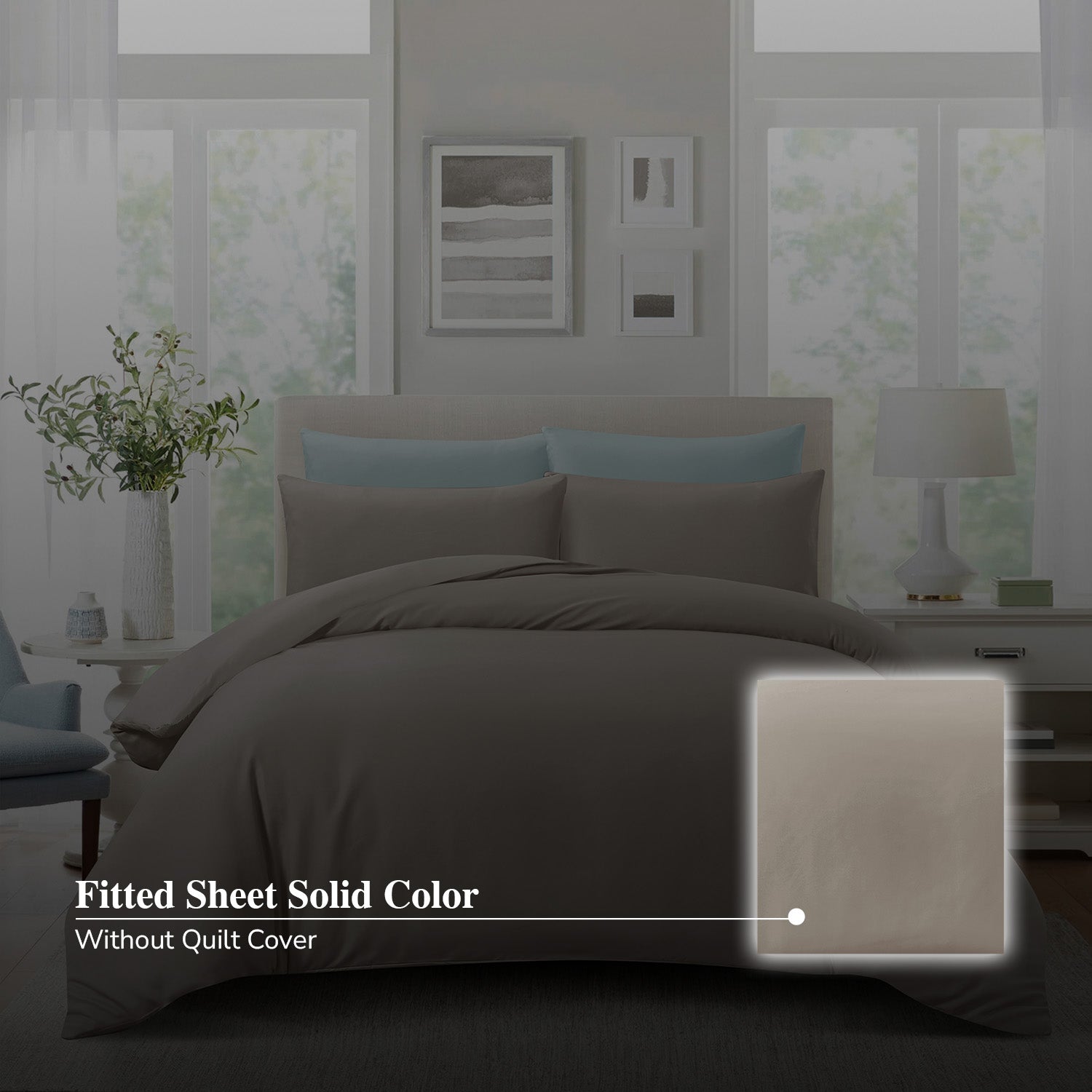 Hillcrest I ComfyLux Solid I 988TC Fitted Sheet Set I NO Quilt Cover - Pale Olive Brown