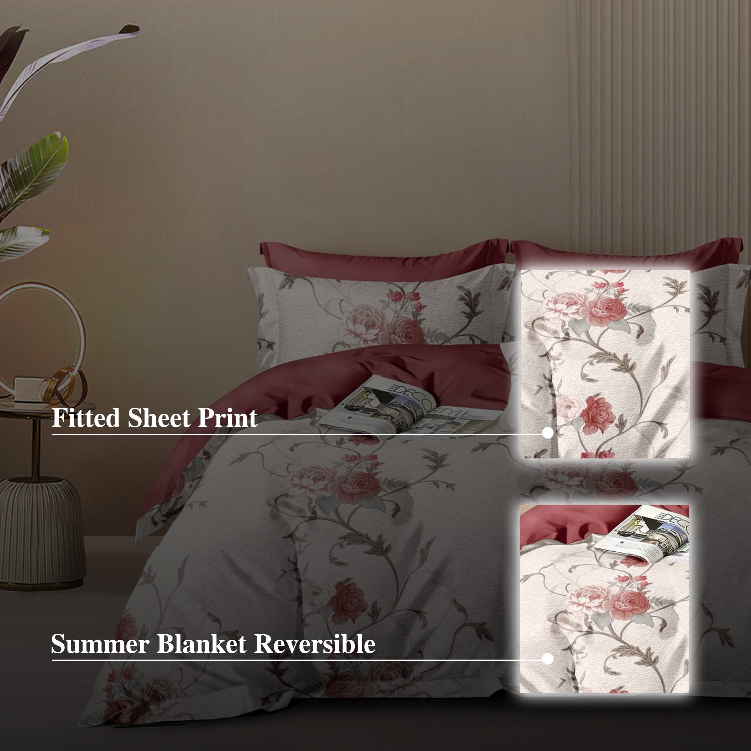 Hillcrest ComfyLux Prints 988TC | Fitted Sheet Set | (Without Quilt Cover) - Peony