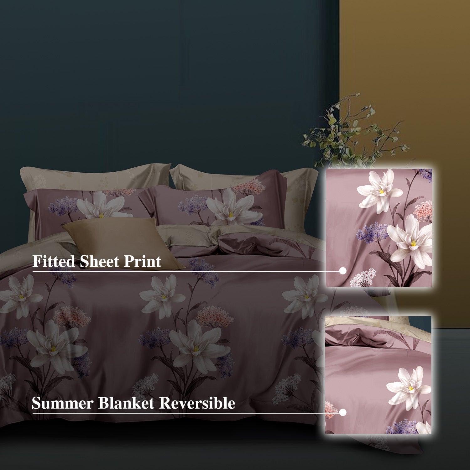 Hillcrest I 988TC ComfyLux I Printed Bedding Collection I Fitted Sheet Set & Summer Blanket - Honor