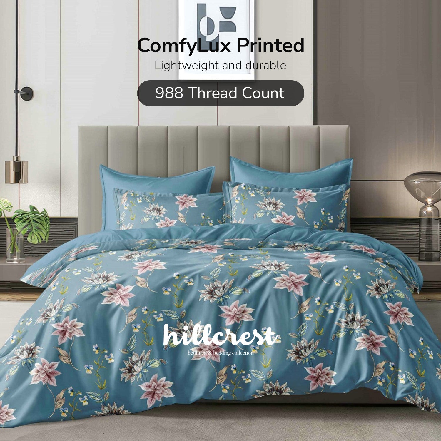 Hillcrest I 988TC ComfyLux I Printed Bedding Collection I Fitted Sheet Set & Summer Blanket - Awakening