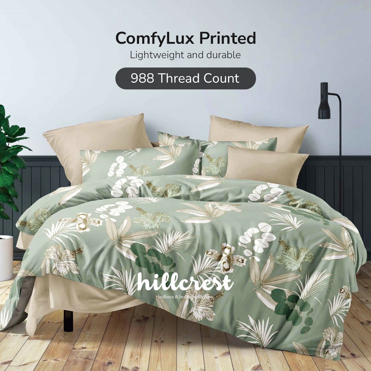 Hillcrest I 988TC ComfyLux I Printed Bedding Collection I Fitted Sheet Set & Summer Blanket - JadeBlossom