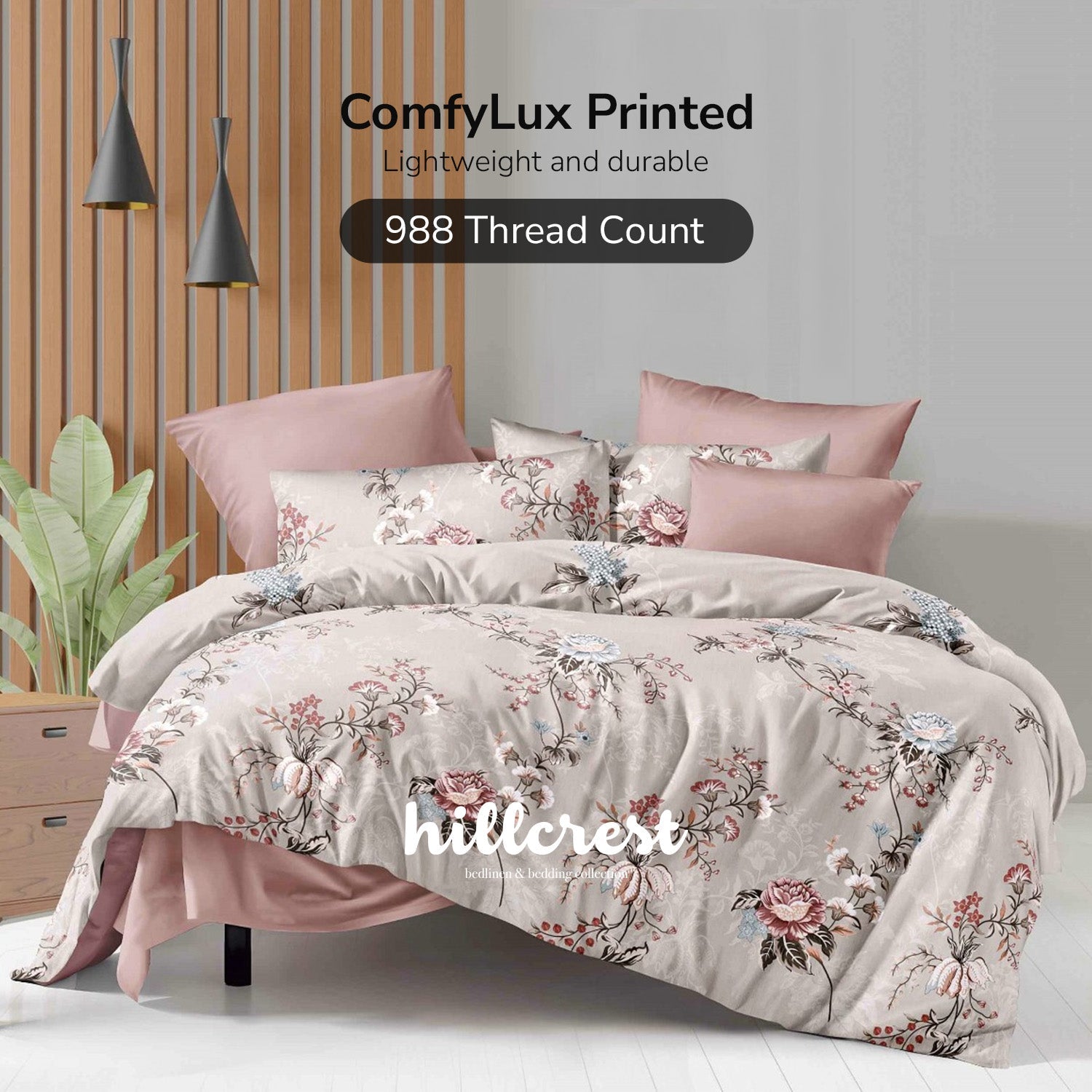 Hillcrest I 988TC ComfyLux I Printed Bedding Collection I Fitted Sheet Set & Summer Blanket - Auspicious