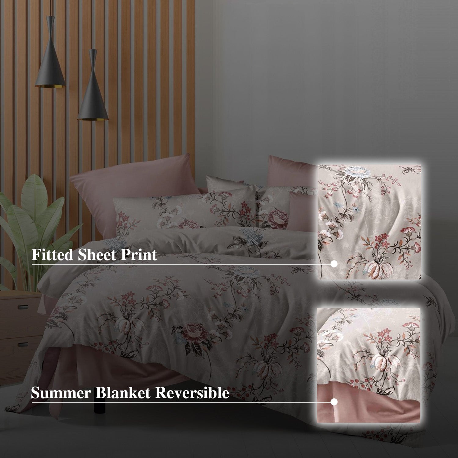 Hillcrest I 988TC ComfyLux I Printed Bedding Collection I Fitted Sheet Set & Summer Blanket - Auspicious
