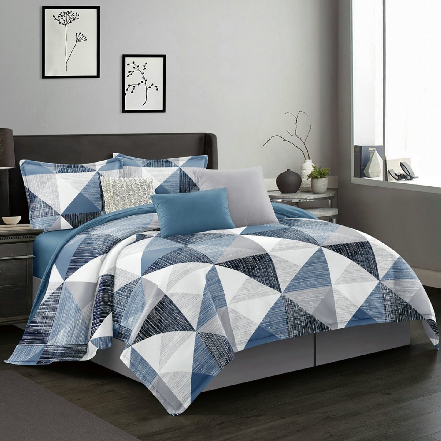 Hillcrest I 988TC ComfyLux I Printed Bedding Collection I Fitted Sheet Set & Summer Blanket - Calm