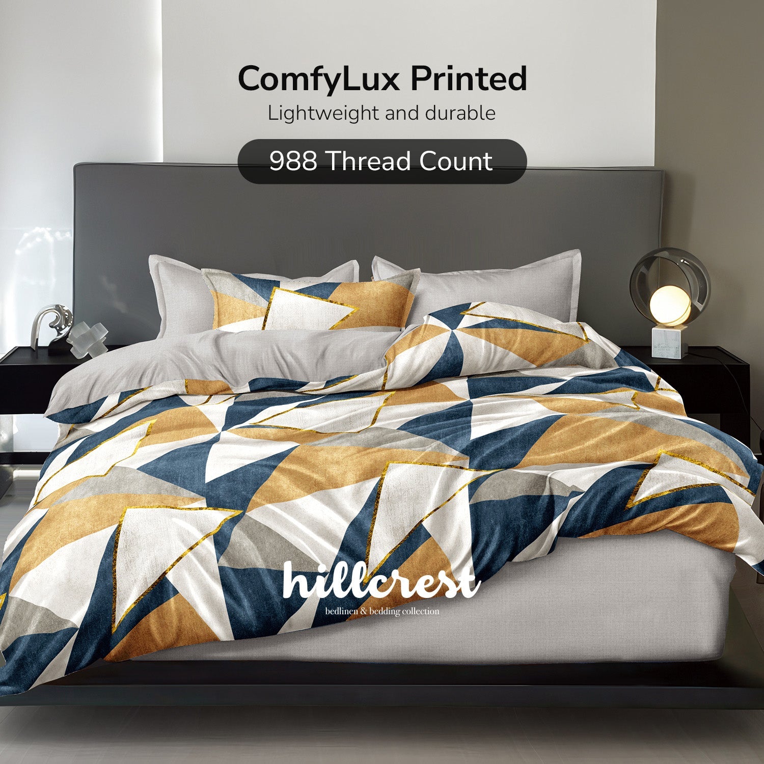 Hillcrest I 988TC ComfyLux I Printed Bedding Collection I Fitted Sheet Set & Summer Blanket - Clarity