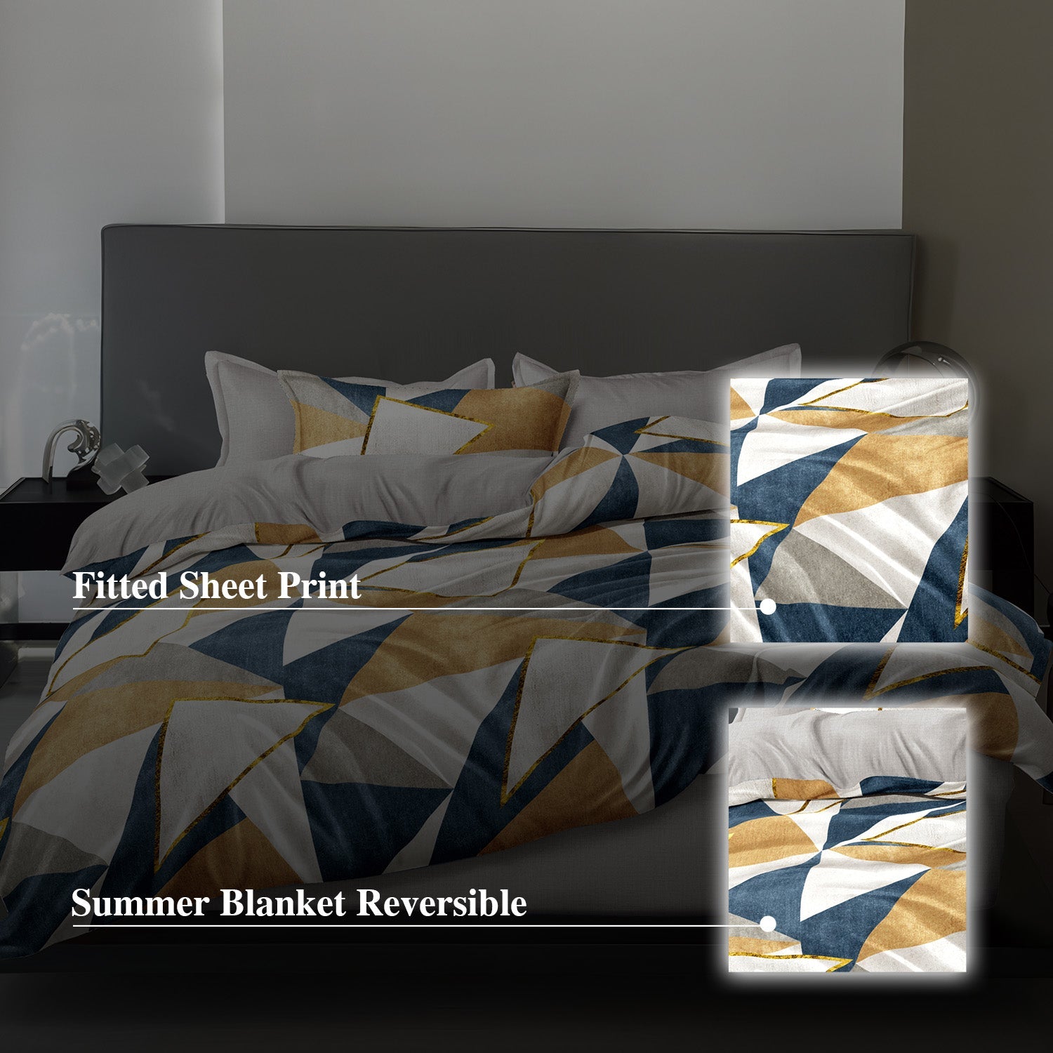 Hillcrest I 988TC ComfyLux I Printed Bedding Collection I Fitted Sheet Set & Summer Blanket - Clarity