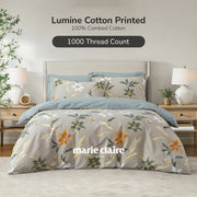 Marie Claire Lumine Printed 100% Combed Cotton 1000TC | Fitted Sheet Set I Bed Set - Emerald Lily