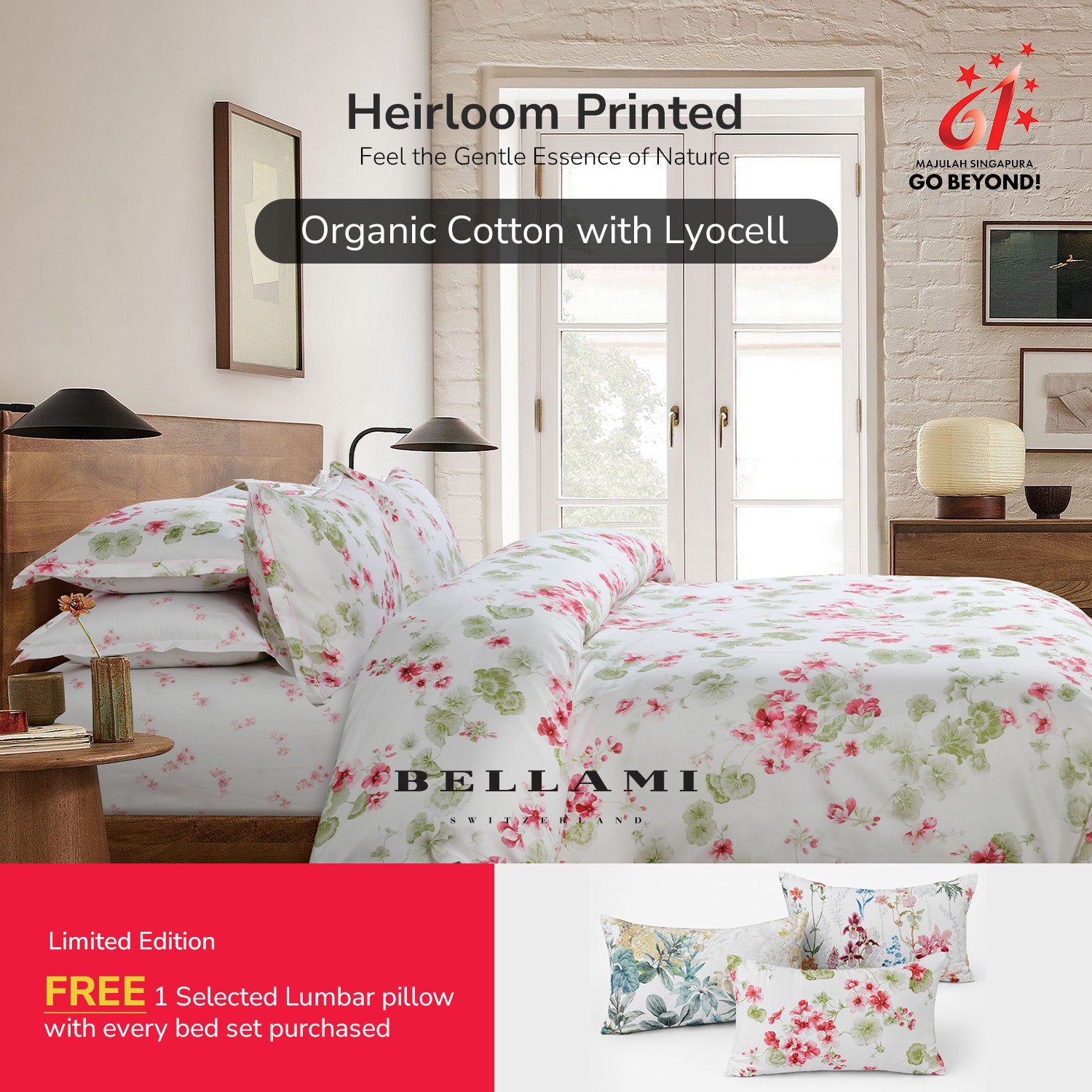 Bellami SG61 Heirloom Organic Cotton & Tencel Luxury Bedding Set with Free Lumbar Pillow(While Stock Last) - Nerie