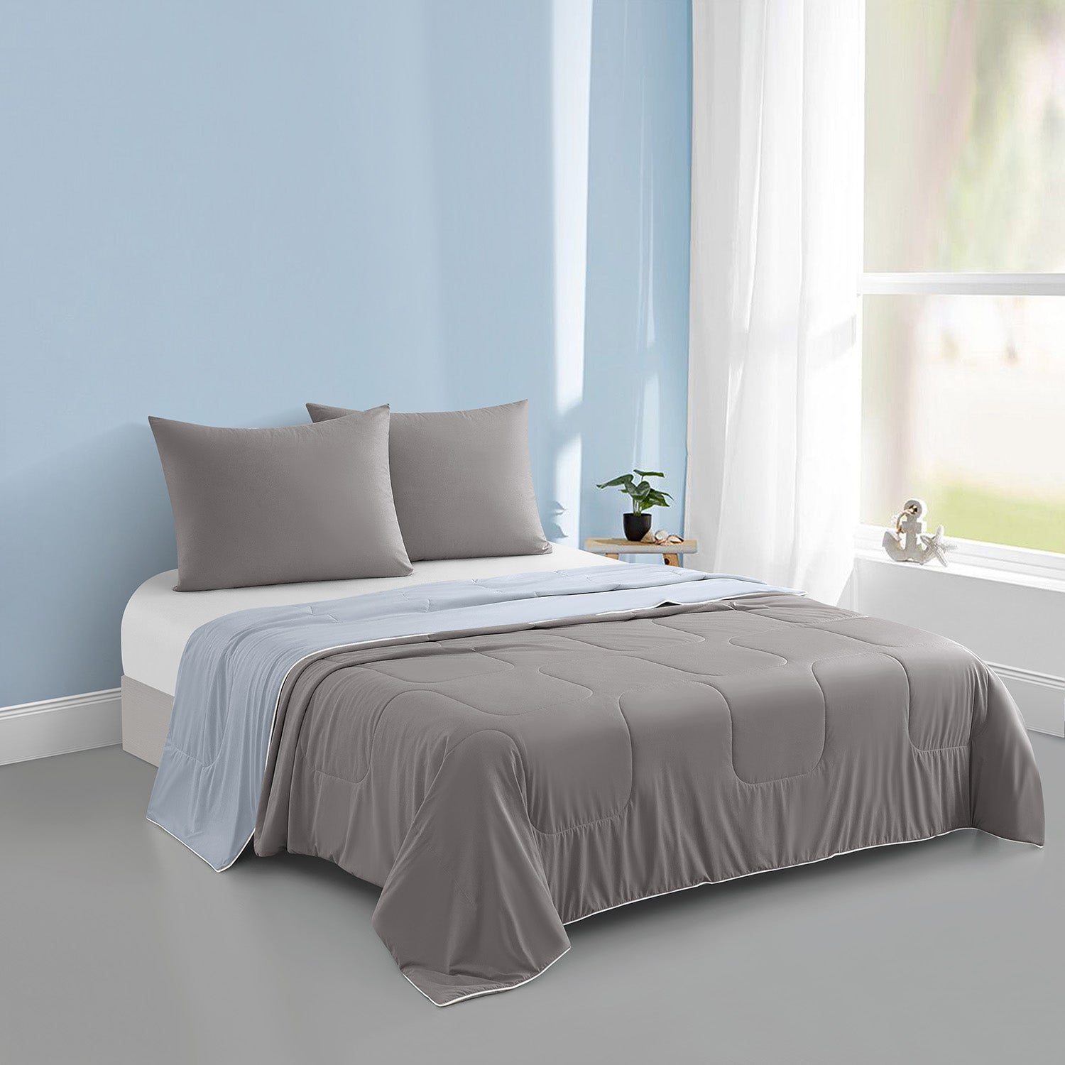 Intero Glacier Reversible Cooling Blanket – Dual-Sided Cooling Comfort - Slate / Sky Gray