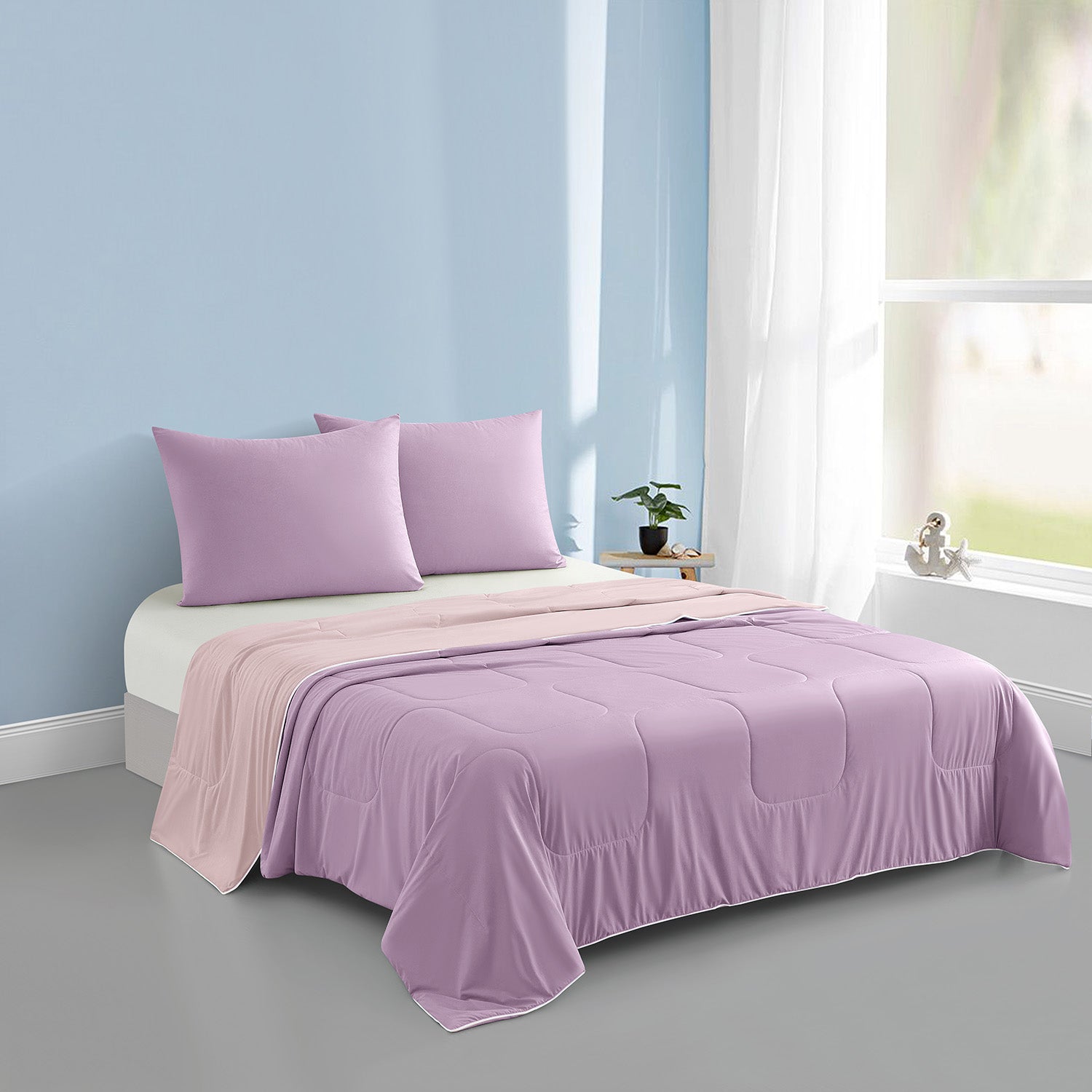 Intero Glacier Reversible Cooling Blanket – Dual-Sided Cooling Comfort - Light Purple / Soft Pink