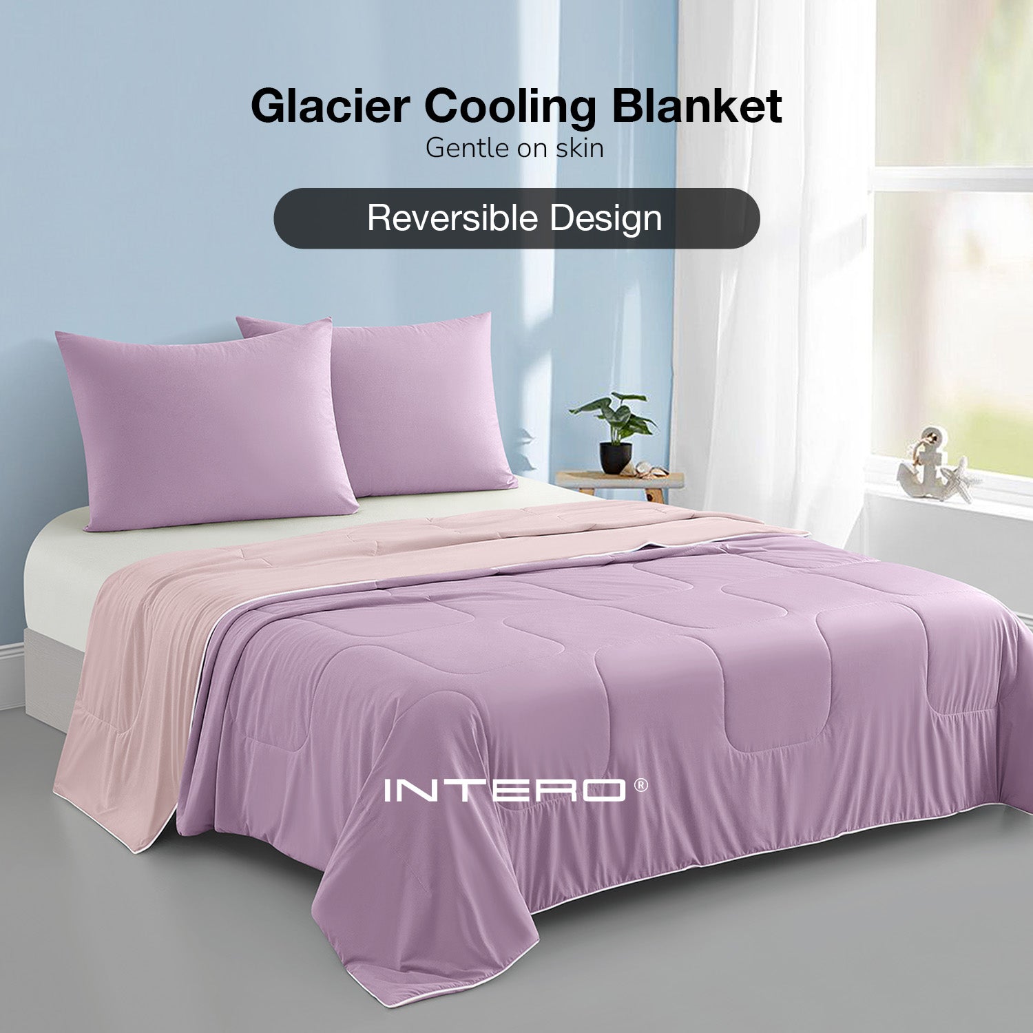 Intero Glacier Reversible Cooling Blanket – Dual-Sided Cooling Comfort - Light Purple / Soft Pink