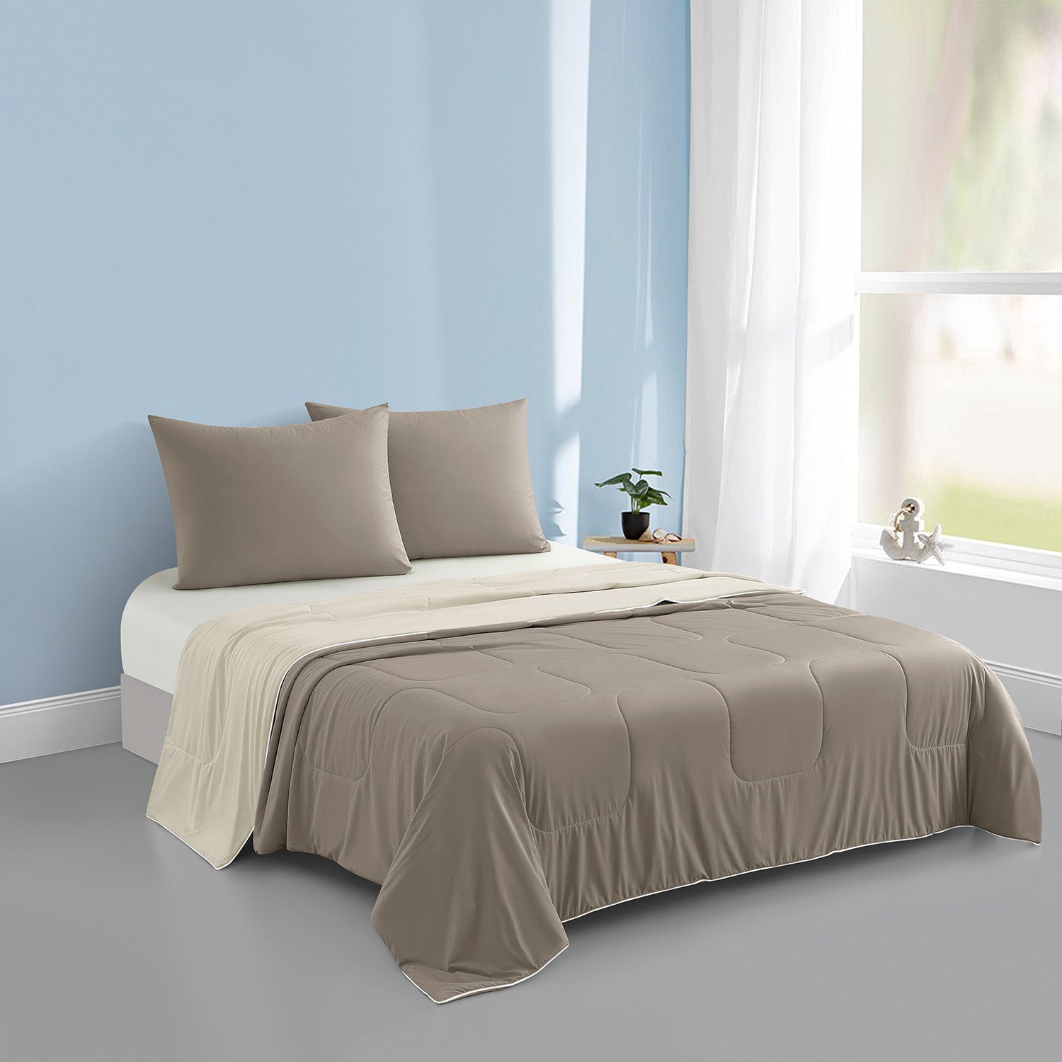 Intero Glacier Reversible Cooling Blanket – Dual-Sided Cooling Comfort - Drab Olive / Cream
