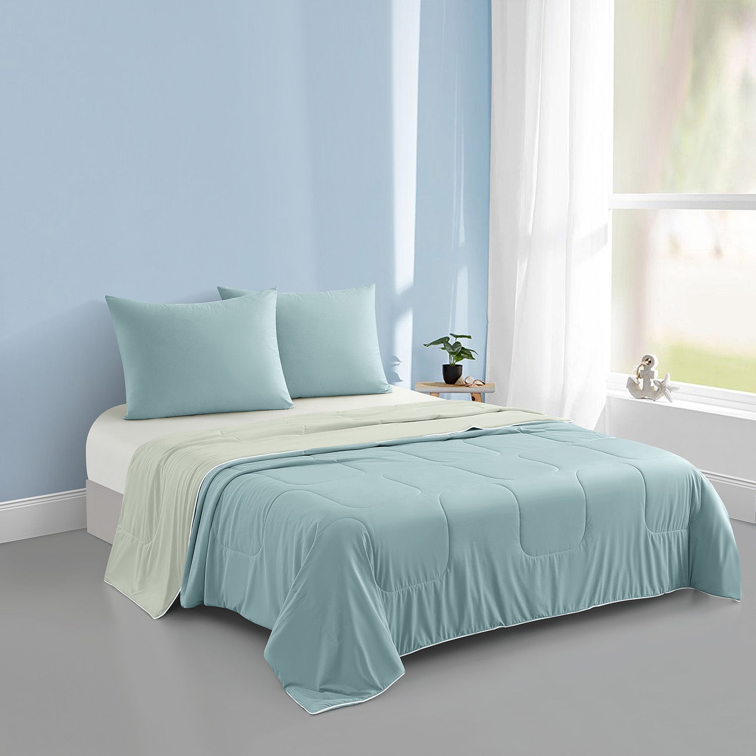 Intero Glacier Reversible Cooling Blanket – Dual-Sided Cooling Comfort - Sage Green / Celadon Green
