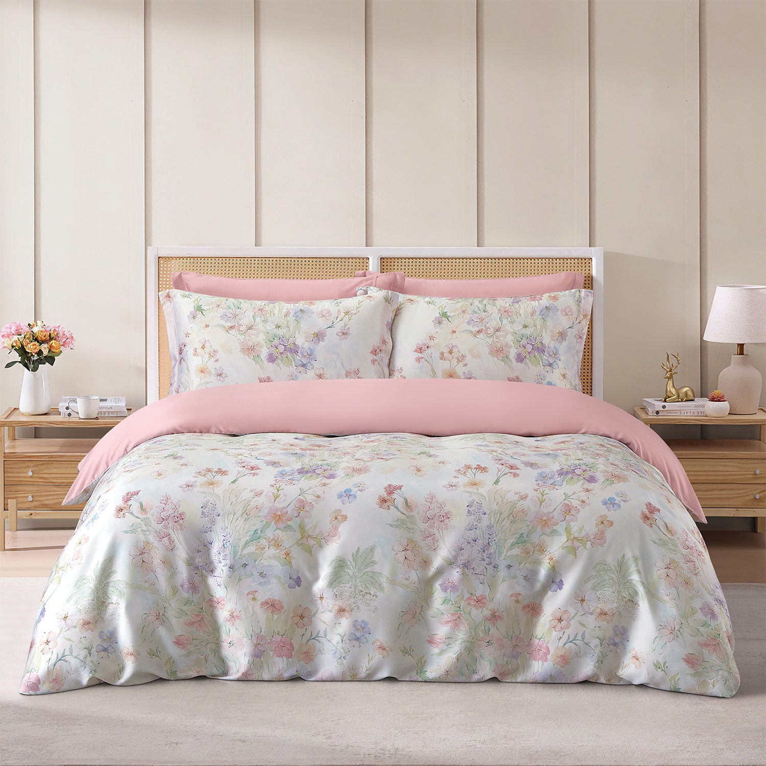 Intero MCD Lyocell Printed 1500TC Cooling Soft Luxury Bedding Fitted Sheet Set Gentle on Skin 1500 Thread Count - Pastel Revrie