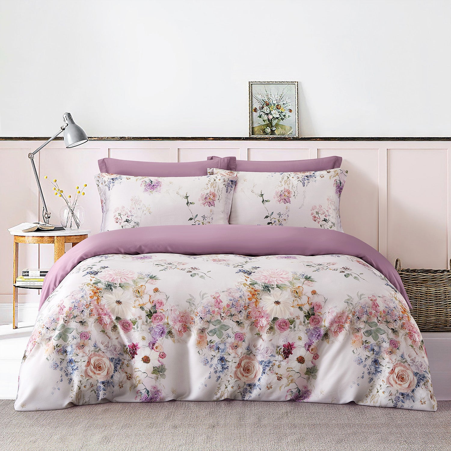 Intero MCD Lyocell Printed 1500TC Cooling Soft Luxury Bedding Fitted Sheet Set Gentle on Skin 1500 Thread Count - Petal Symphony
