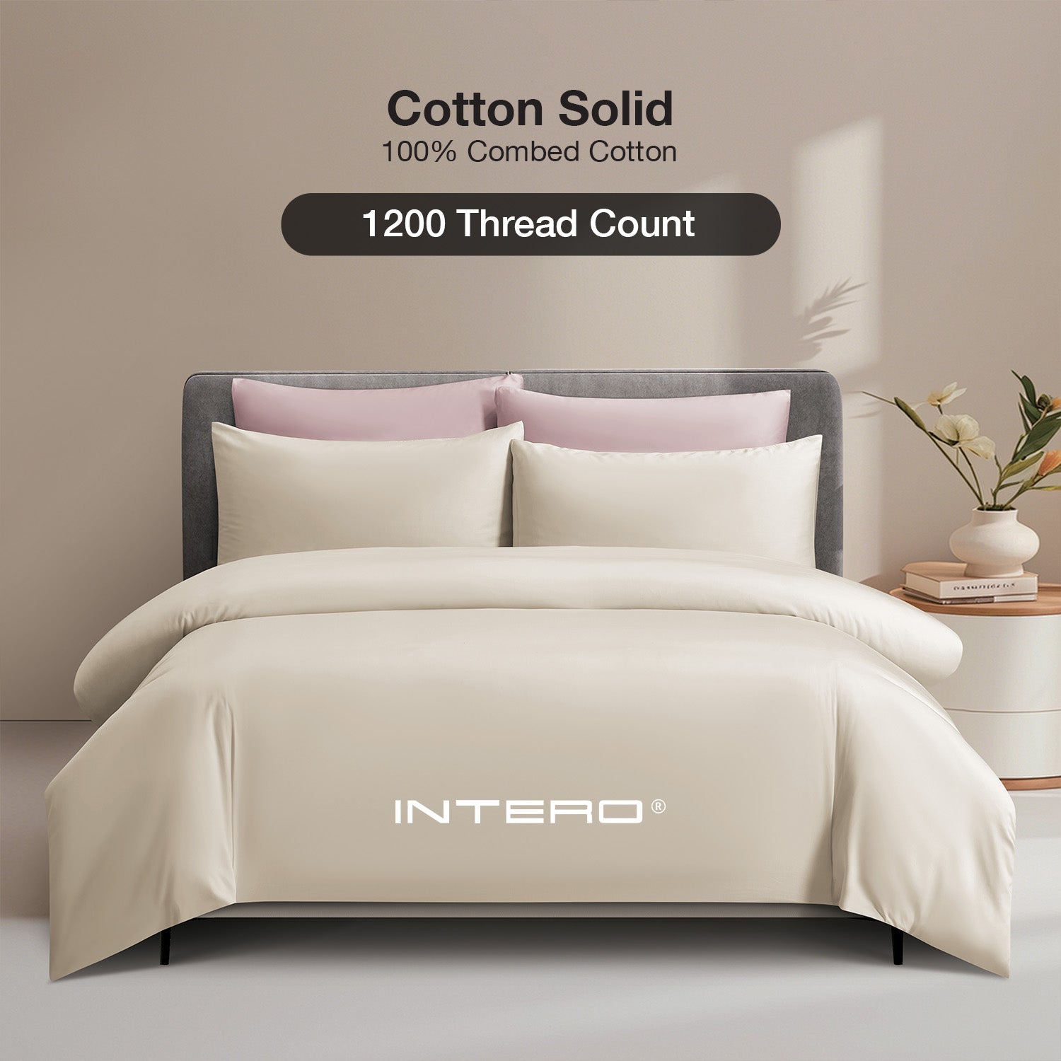 Intero MDC Cotton Solid 100% Combed Cotton 1200 Thread Count Fitted Sheet Set - Beige