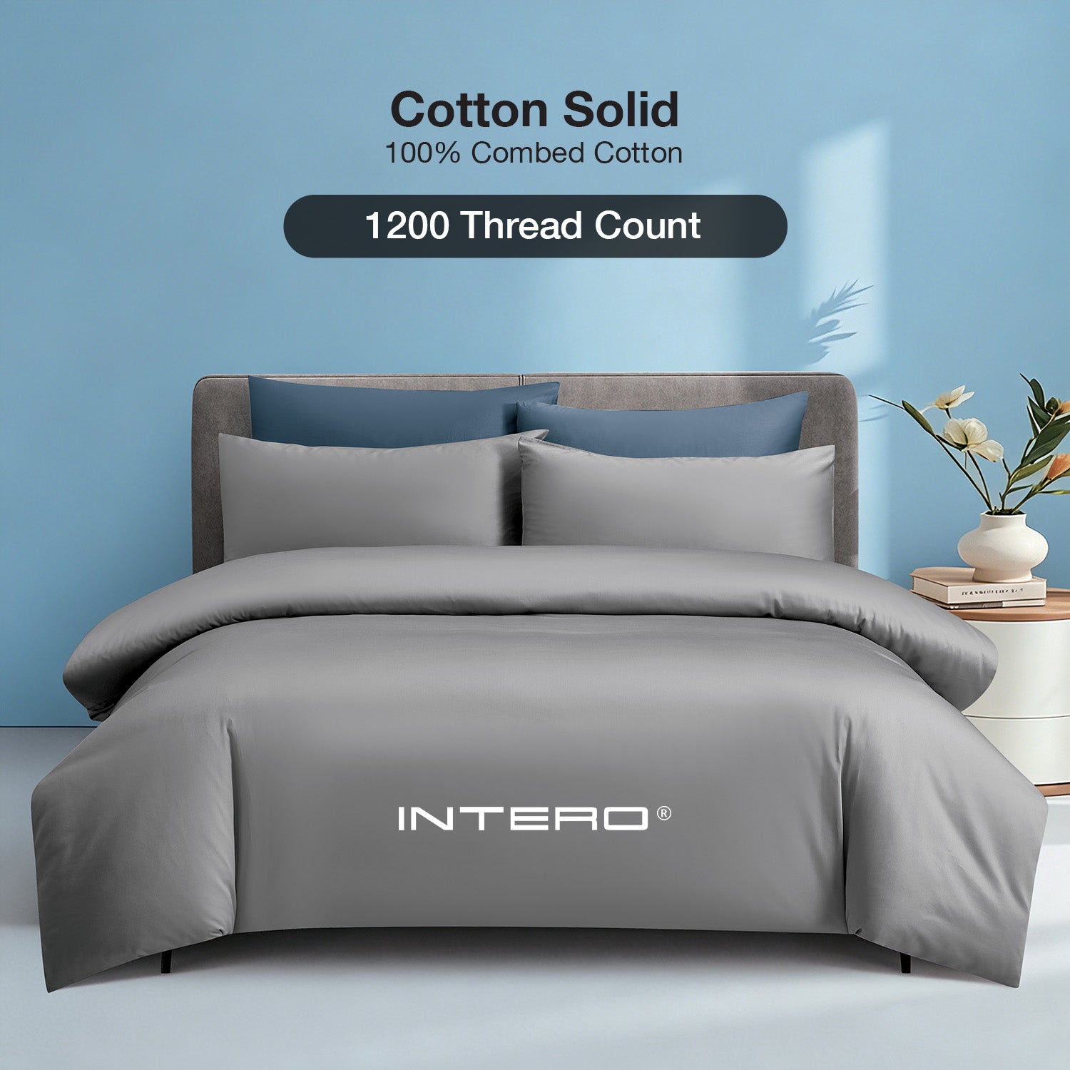 Intero MDC Cotton Solid 100% Combed Cotton 1200 Thread Count Fitted Sheet Set - Grey