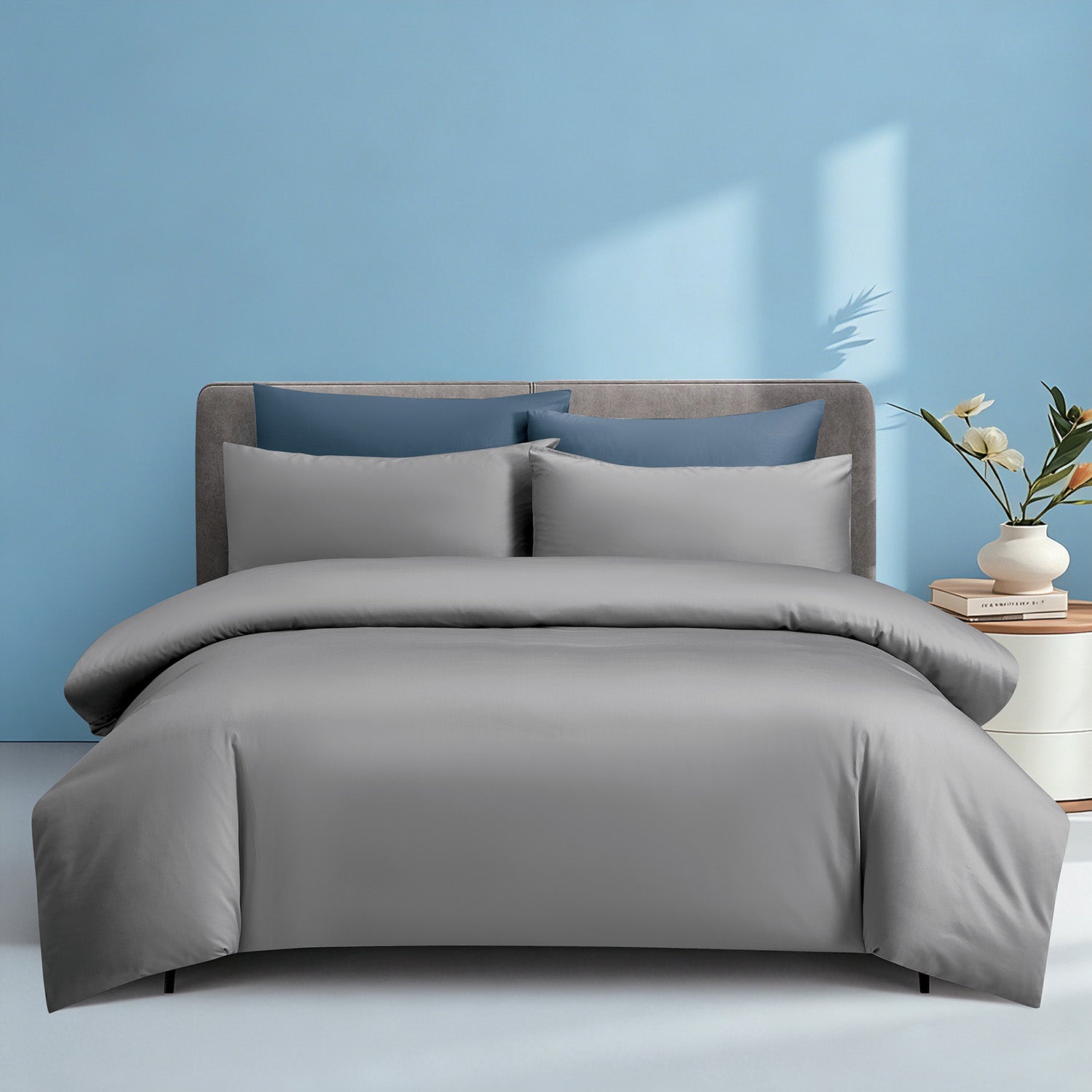 Intero MDC Cotton Solid 100% Combed Cotton 1200 Thread Count Fitted Sheet Set - Grey