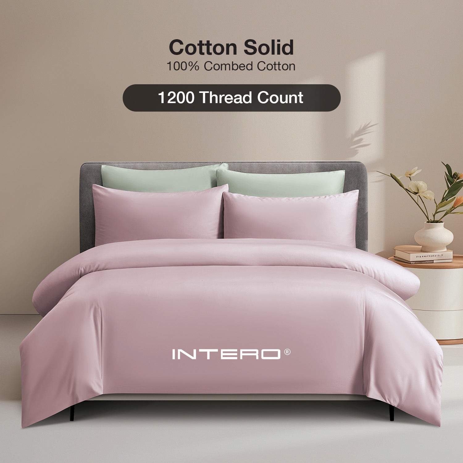 Intero MDC Cotton Solid 100% Combed Cotton 1200 Thread Count Fitted Sheet Set - Pink