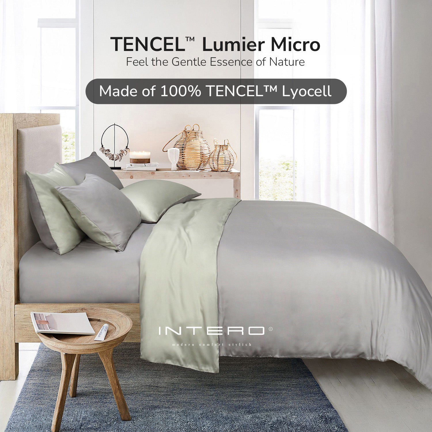 Intero Lumier Micro Tencel Solid Eniz Bedding Collection  1500TC - Soft Grey