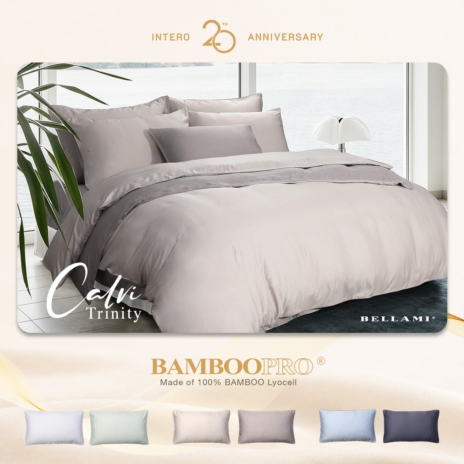 FOR PRE ORDER Bellami Trinity Calvi Duo Piping BambooPro Luxury Bedding Set - Ash Cream
