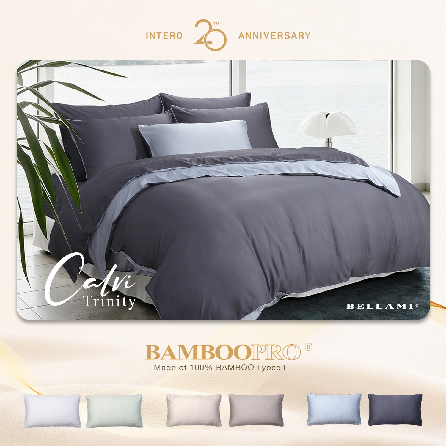 FOR PRE ORDER Bellami Trinity Calvi Duo Piping BambooPro Luxury Bedding Set - Steel