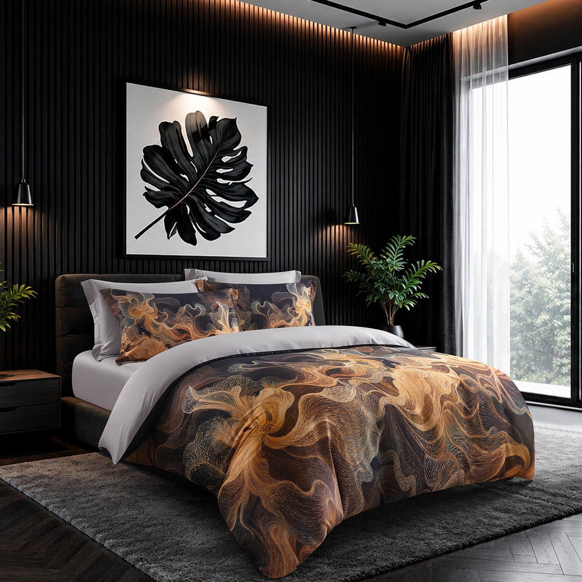 IE Maison Lumos Tencel Printed 1700TC Luxury Bed Set - Gilded Night