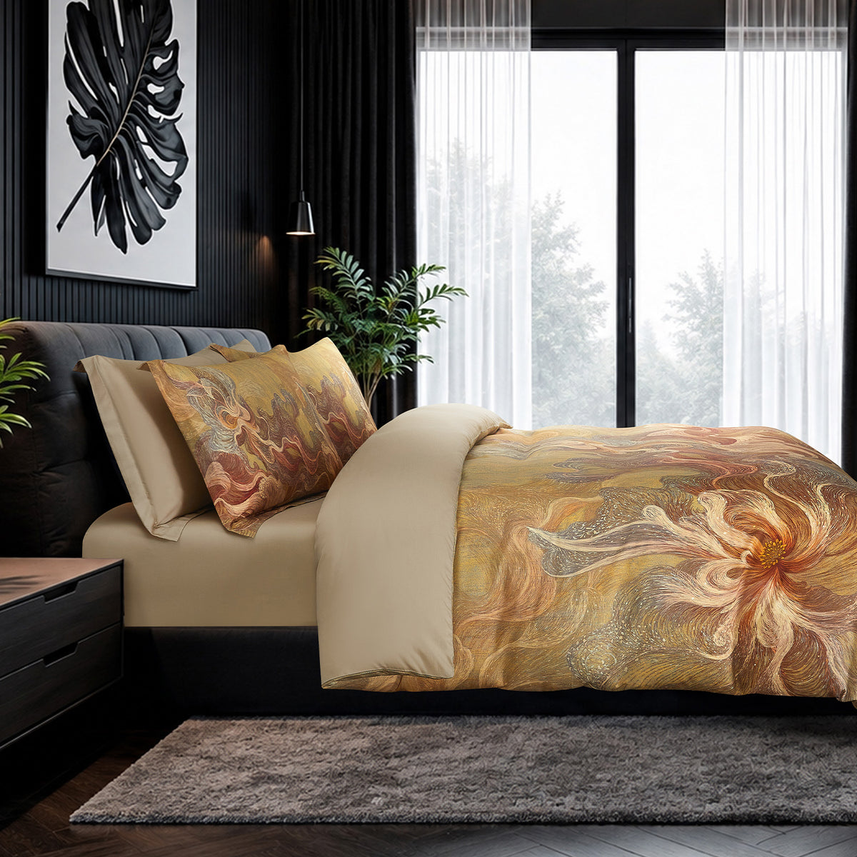 IE Maison Lumos Tencel Printed 1700TC Luxury Bed Set - Autumn Gold
