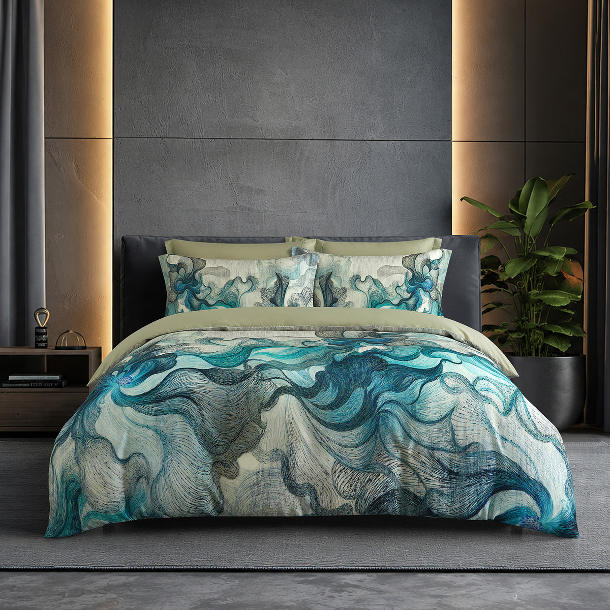 IE Maison Lumos Tencel Printed 1700TC Luxury Bed Set - Ocean Mist