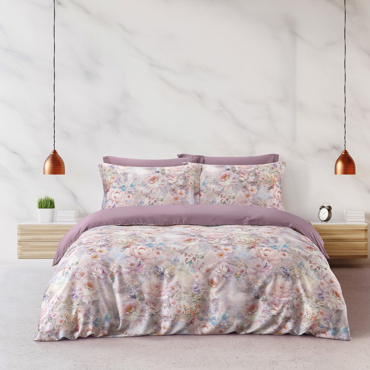 IE Maison Tencel Printed 1500TC Luxury Fitted Sheet & Bed Set - Mist Reverie