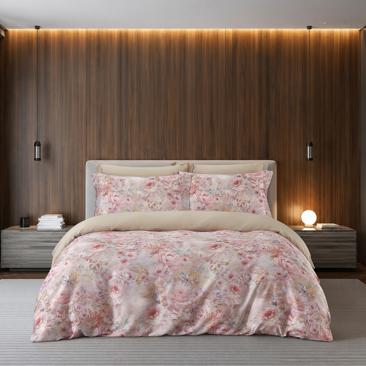 IE Maison Tencel Printed 1500TC Luxury Fitted Sheet & Bed Set - Blush Reverie
