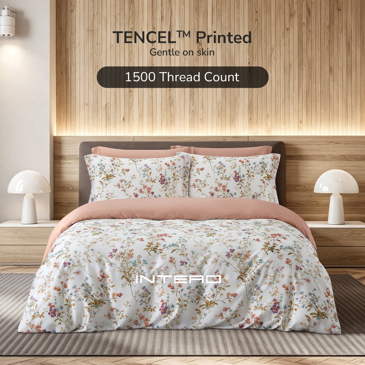 IE Maison Tencel Printed 1500TC Luxury Fitted Sheet & Bed Set - Briar Bloom Trail