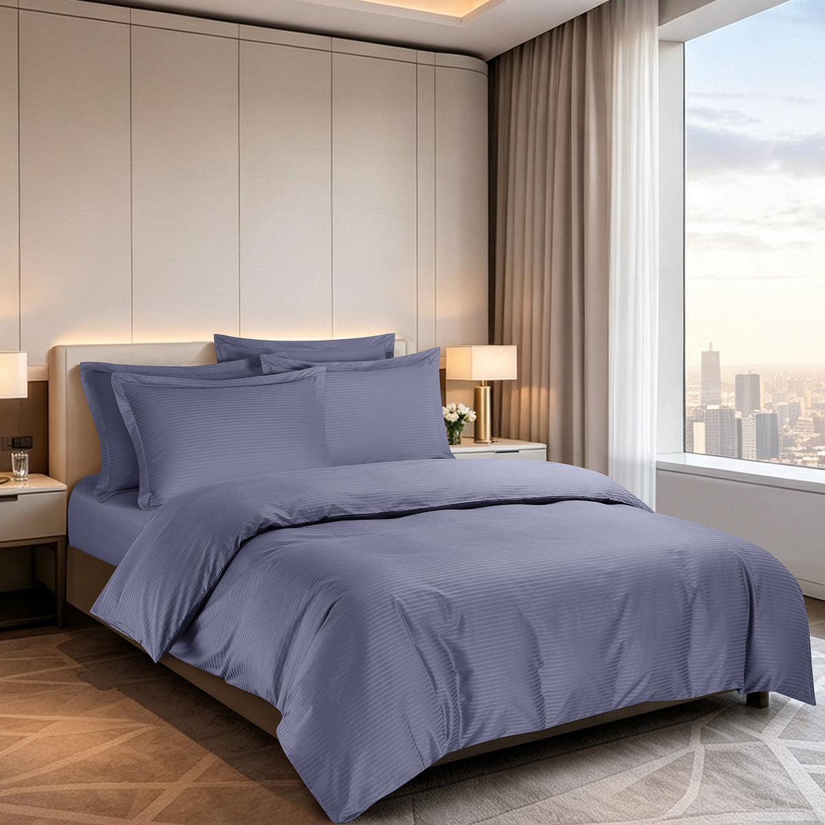 IE Maison Cotton Dobby 1100TC Fitted Sheet Set I Bed Set - Steel Blue